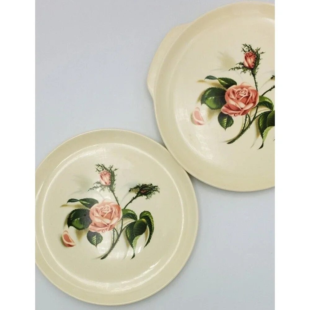 Universal Potteries 1950-59 Ballerina Pink Moss Rose Plate &‎ Round Platter USA
